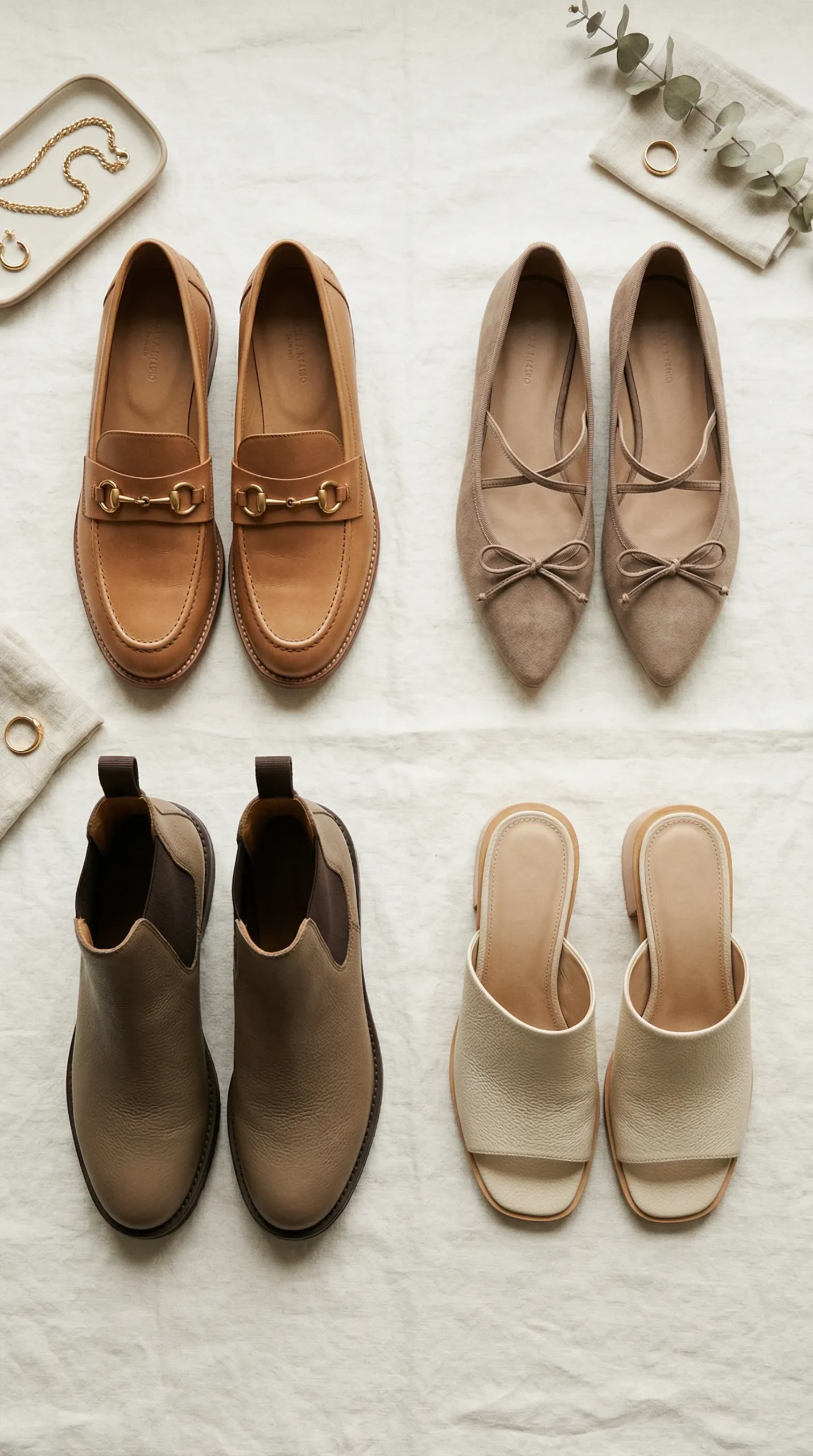 Business casual shoes for women — leather loafer, ballet flat, ankle boot and block heel