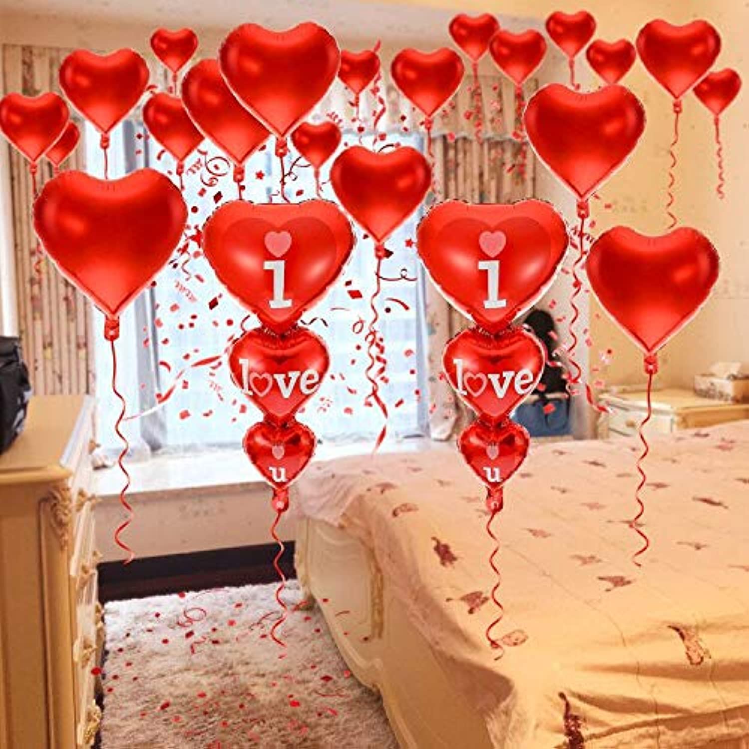Red and white heart-shaped balloons