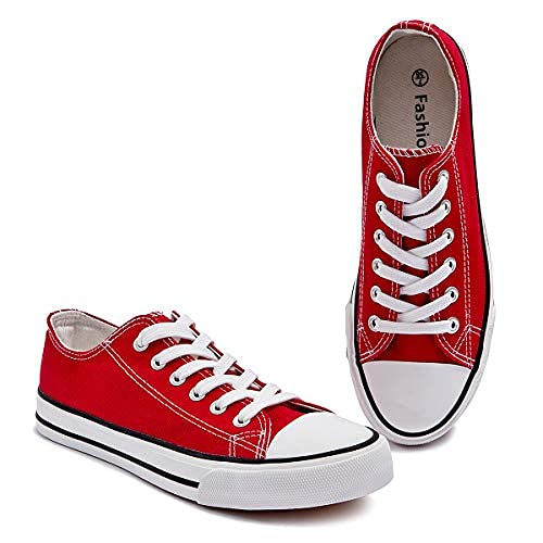 Women's Canvas Low Top Sneaker Lace-up Classic Casual Shoes Black and White 5 Low Top Red