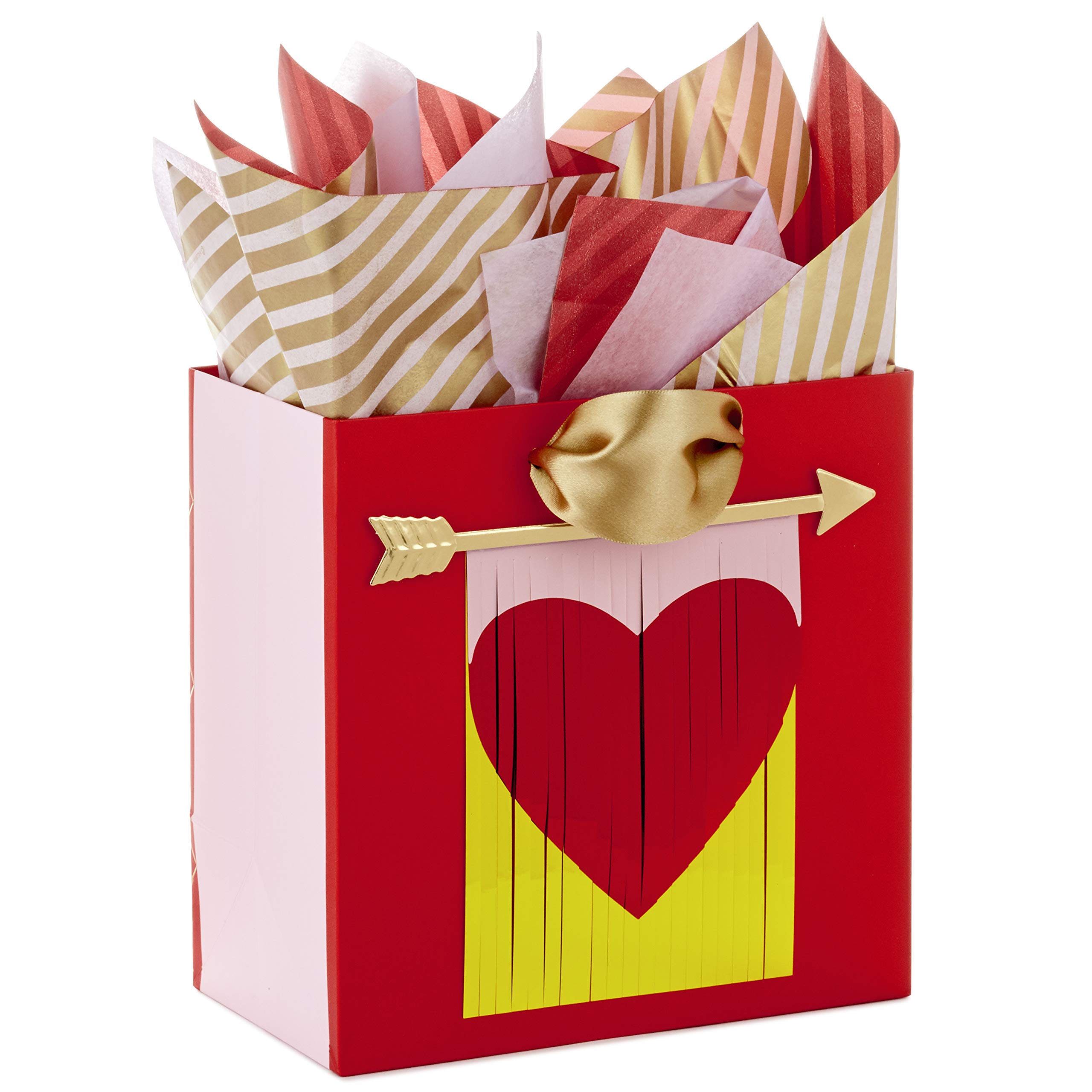 Hallmark Signature 7" Medium Valentine's Day Gift Bag with Tissue Paper (Heart Banner) Yellow, Pink, gold, and red