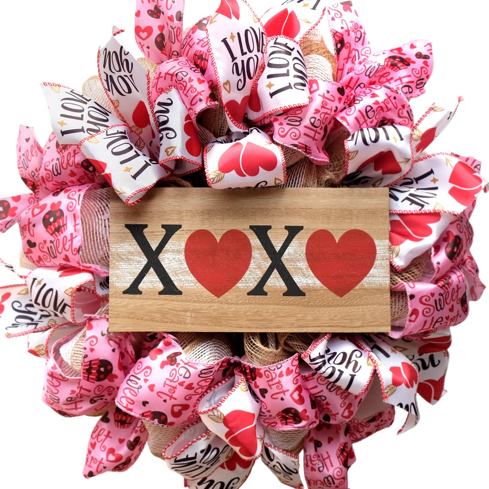 Idyllic Valentines Day Mesh XOXO Heart Red and Pink Wreath