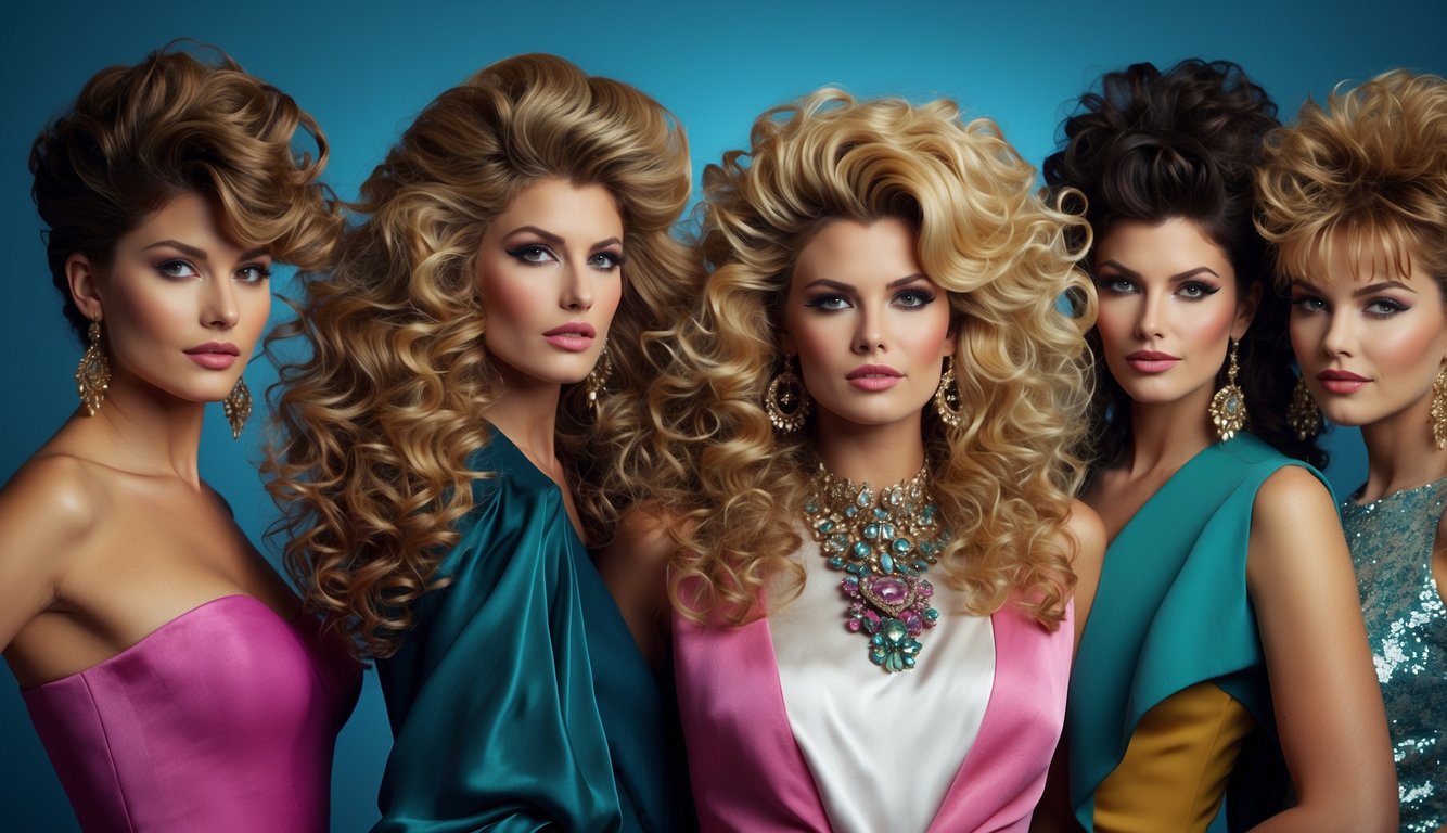 Influential figures with iconic 80s prom hair styles. Big, voluminous curls, teased and sprayed into gravity-defying heights. Bold colors and extravagant accessories complete the look 80s Prom Hair