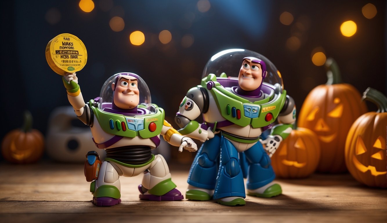 Children measure themselves with a tape measure, comparing sizes for Toy Story Halloween costumes Toy Story Halloween Costumes
