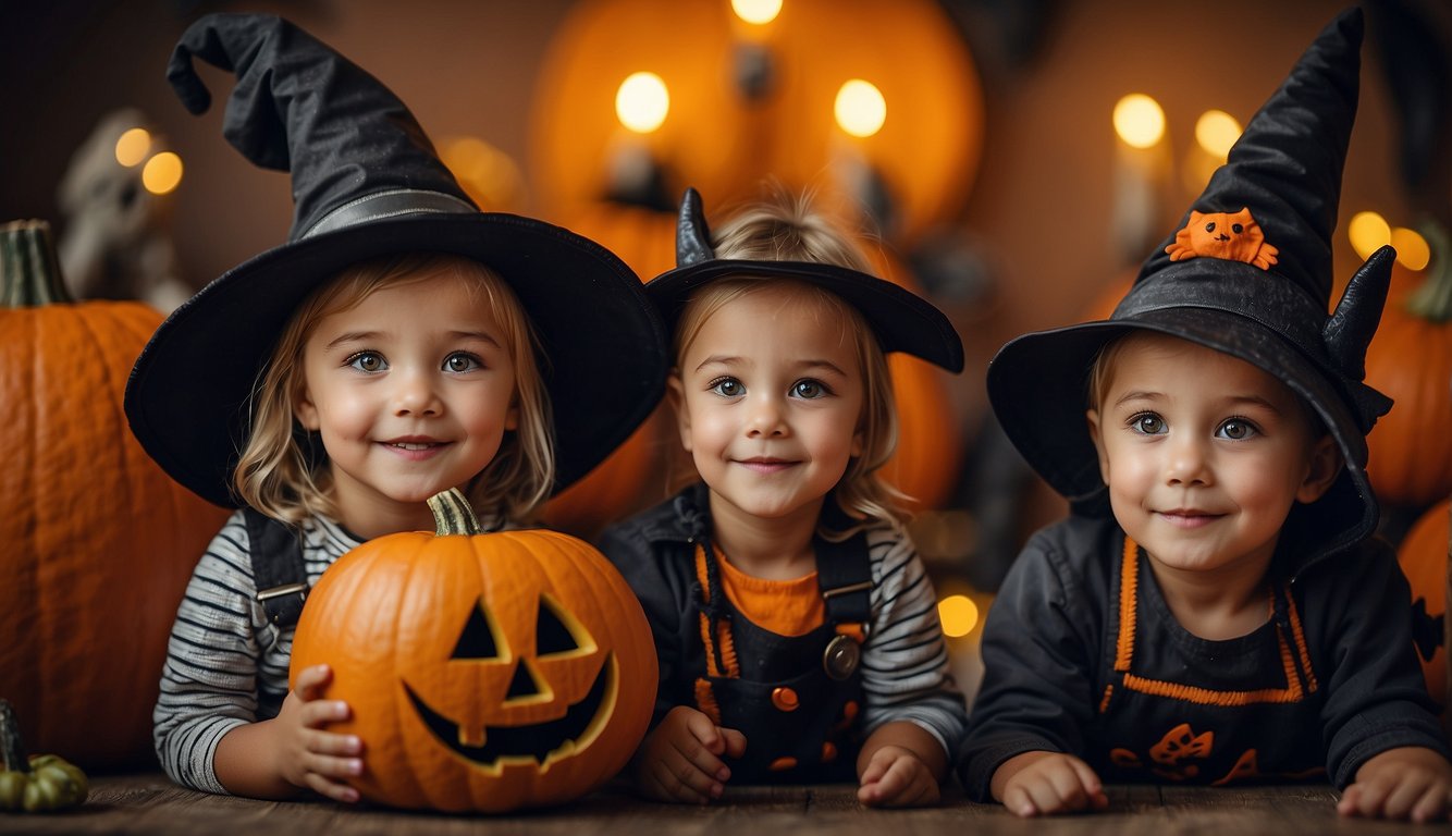 A haunted house with witches, ghosts, and pumpkins. A graveyard with skeletons and zombies. A spooky forest with werewolves and vampires. A carnival with clowns and circus animals Costumes Halloween