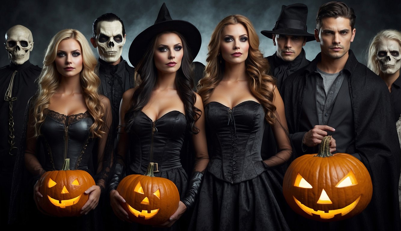 A collection of historical Halloween costumes displayed on mannequins Costumes Halloween