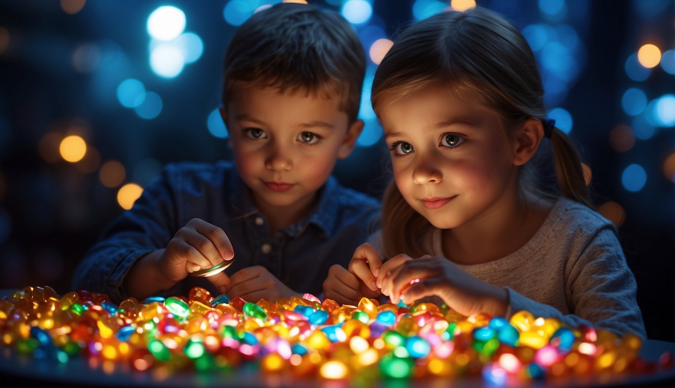 Children inspecting candy under bright lights, using magnifying glasses and UV lights to check for tampering or foreign objects How to Check Halloween Candy