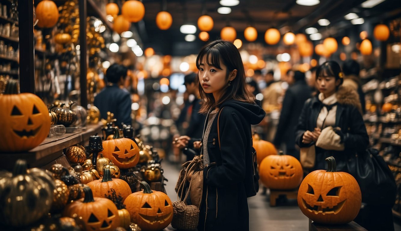 People in Japan shop for Halloween decorations and costumes, preparing for the holiday. Stores display spooky items and themed merchandise How Does Japan Celebrate Halloween