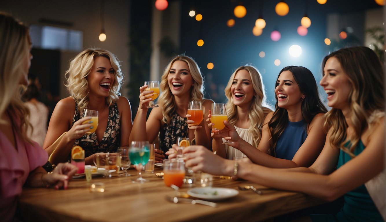 A group of colorful, festive drink glasses and party favors arranged on a table, with a playful and lively atmosphere in the background_Drink If Bachelorette Party Game