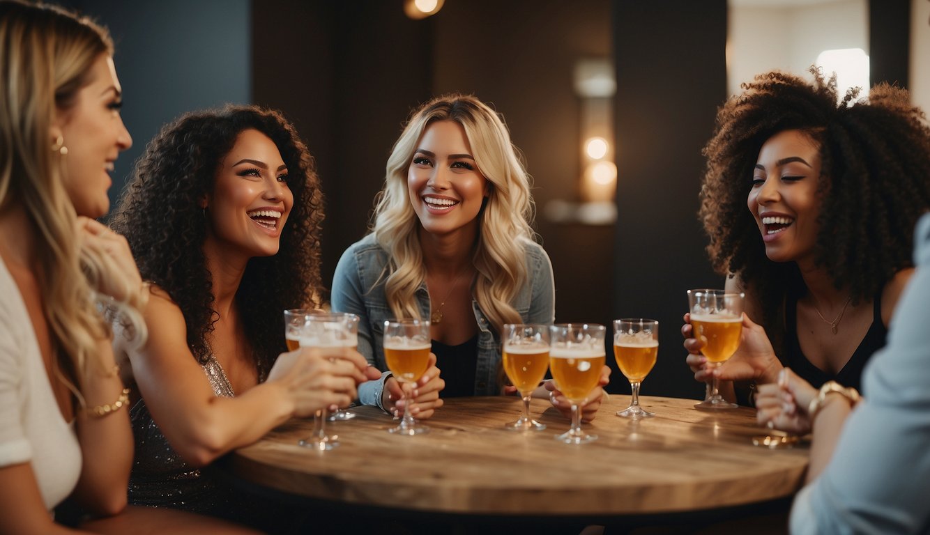 A group of women playing drinking games at a bachelorette party, with a focus on celebrating the bride-to-be_Bachelorette Party Games