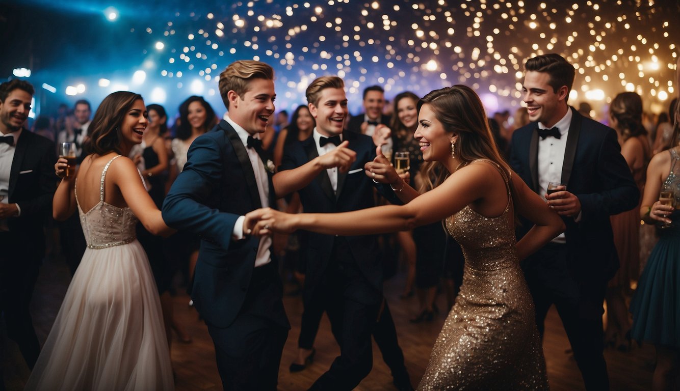 Prom-goers dancing, laughing, and taking photos at an after-party_Prom Date