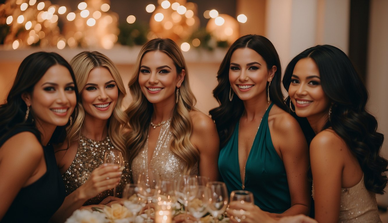 A group of women enjoying a luxurious bachelorette party in Dallas, with elegant decorations and a vibrant atmosphere Bachelorette Party Ideas in Dallas