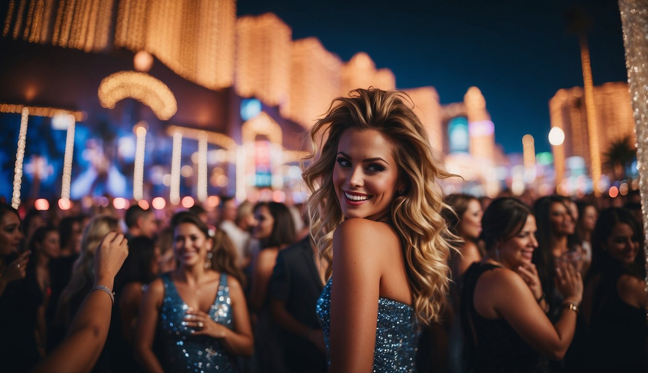 Bright lights, vibrant colors, and lively music fill the air as crowds gather to watch spectacular shows and entertainment at a Las Vegas bachelorette party