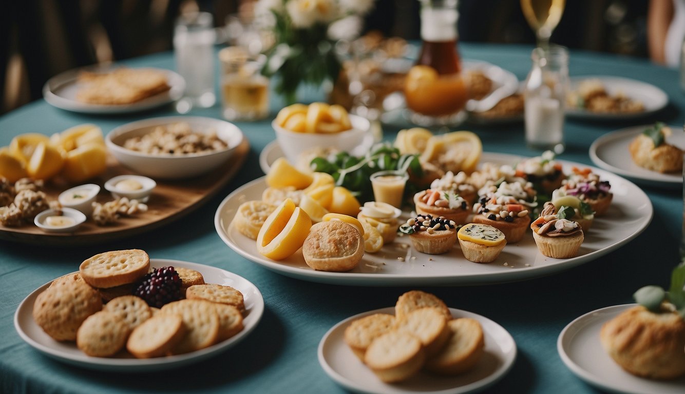 A table adorned with various food and drink favorites, surrounded by lively conversation and laughter at a bachelorette party in Ohio Bachelorette Party Ideas in Ohio