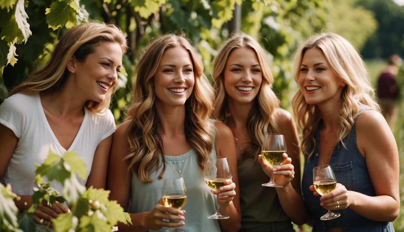 A group of women explore a lush vineyard, sipping wine and laughing under the Ohio sun. Nearby, a quaint town bustles with charming shops and cafes Bachelorette Party Ideas in Ohio