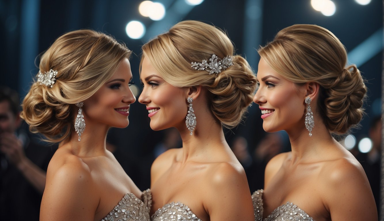 Prom hairstyles inspired by celebrities, featuring elegant down-dos and glamorous looks