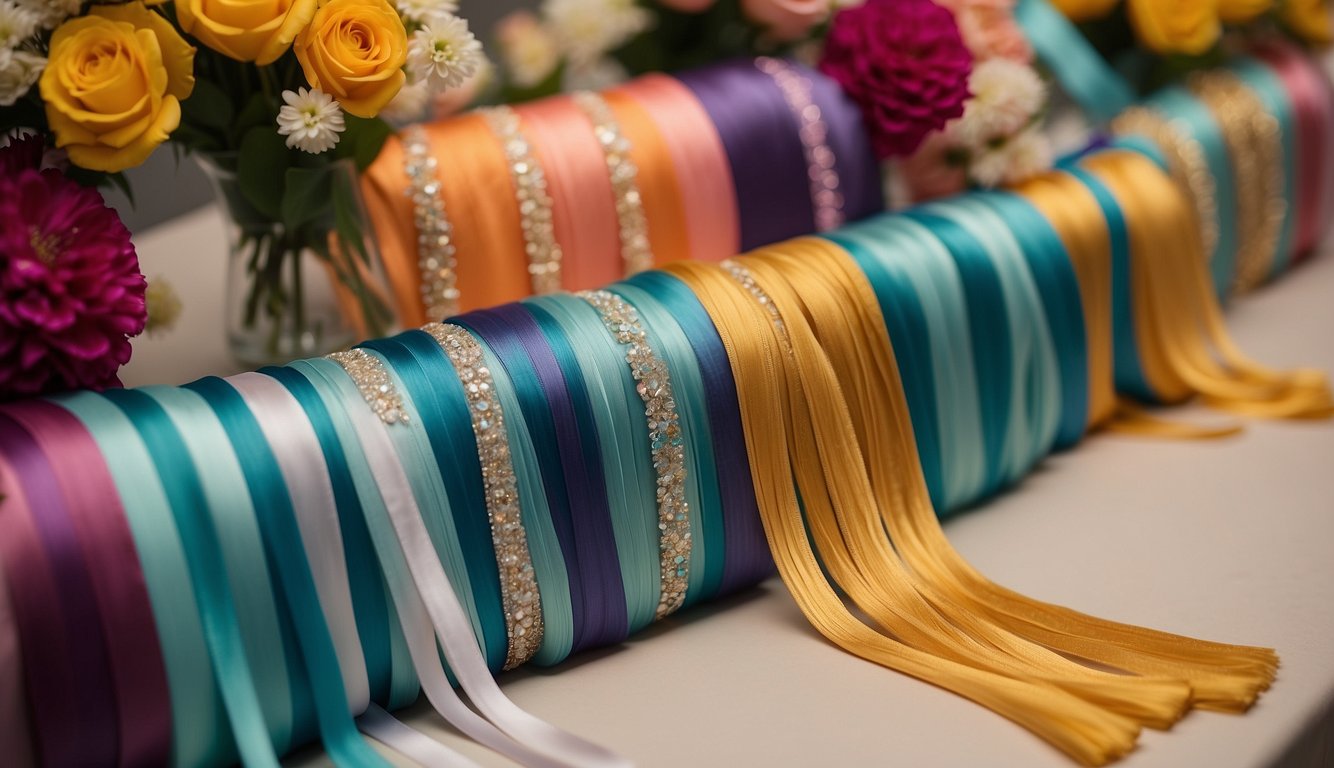 A table displaying various iconic braid styles for prom, including fishtail, Dutch, and waterfall braids, with colorful ribbons and flowers as accessories