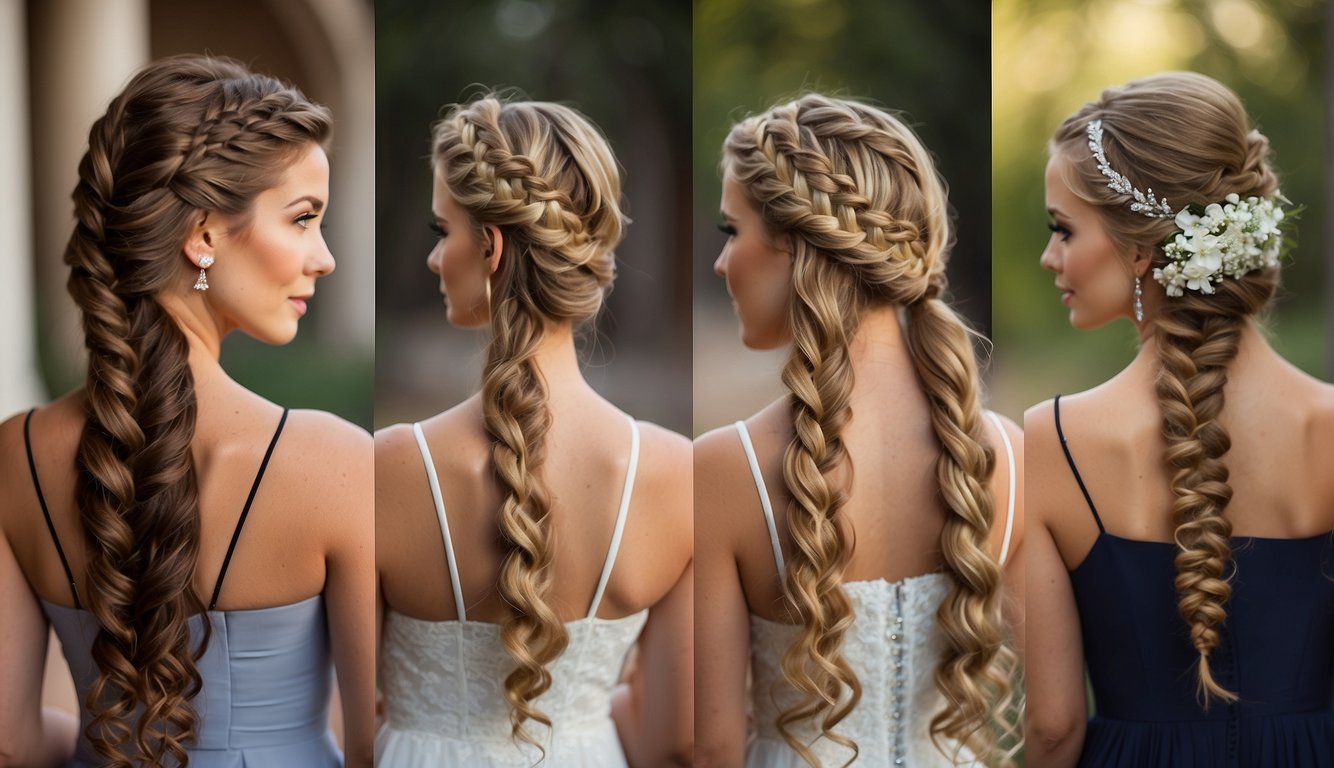 Various hair types styled in braids for prom. Long, short, curly, and straight hair showcased in different braid hairstyles