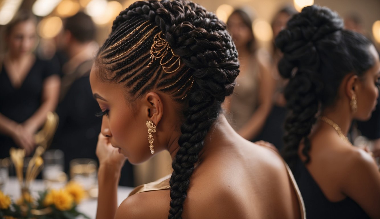A table adorned with various braids and twists hairstyles for prom, showcasing intricate designs and elegant styling for black hair