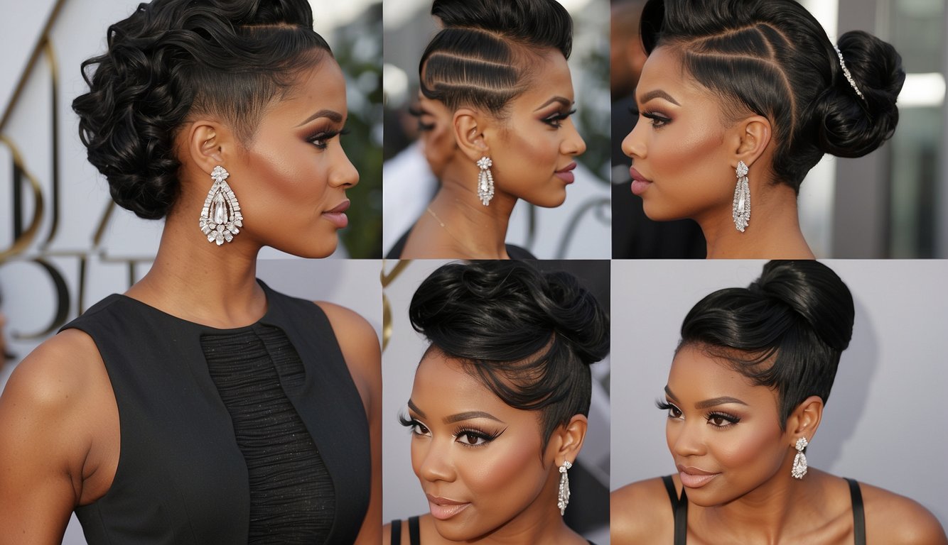 A display of various short hairstyle options for prom, specifically designed for black hair