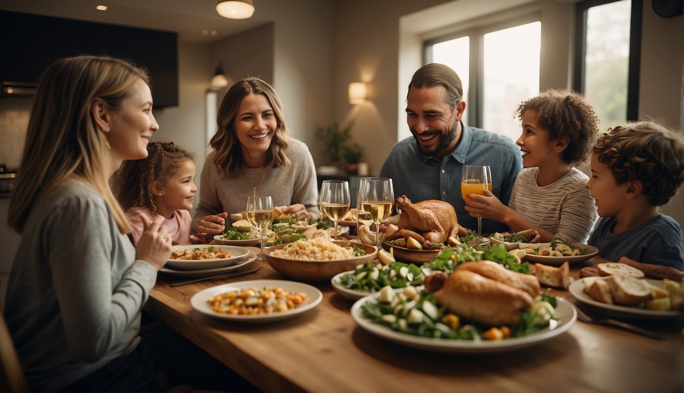 A family gathers around a table with a feast, sharing laughter and gratitude Do Muslims Celebrate Thanksgiving