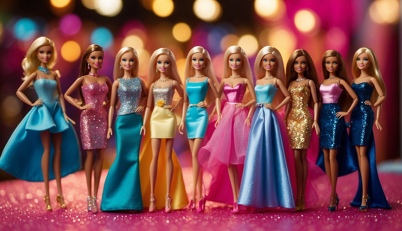 A display of Barbie bachelorette outfits in a vibrant, interactive setting with colorful backdrops and glittering accessories Barbie Bachelorette Outfits
