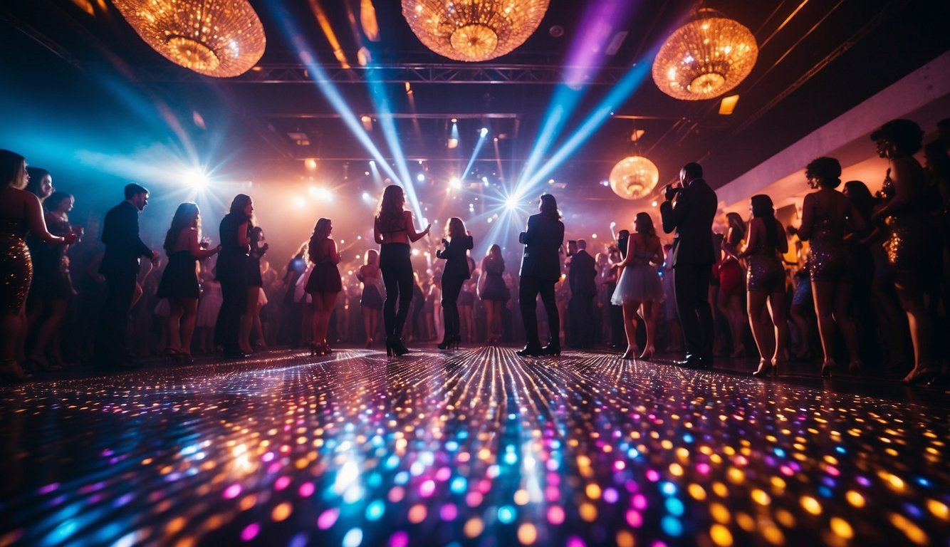 Vibrant colors and bold patterns fill the room, as disco bachelorette outfits shimmer under the dance floor lights Disco Bachelorette Outfits