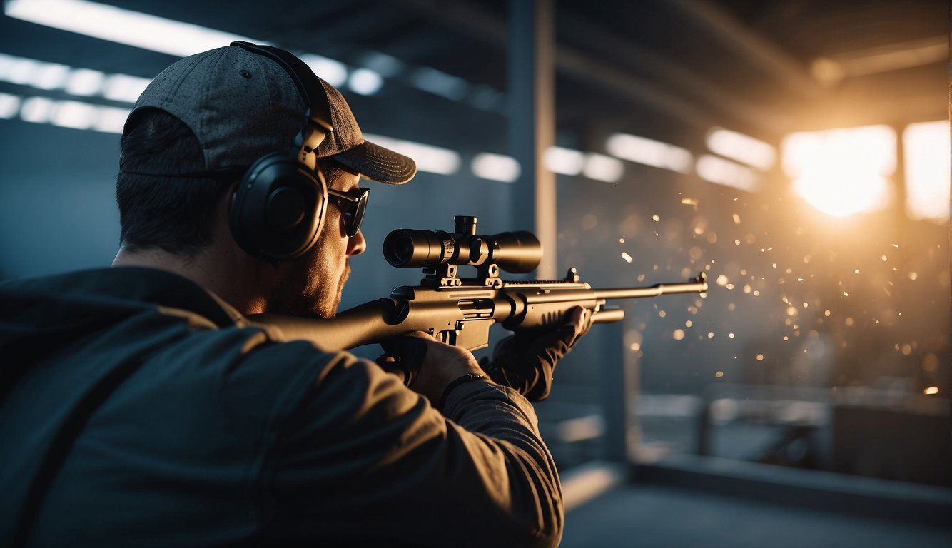 A person wearing ear and eye protection while shooting at a gun range Gun Range Etiquette