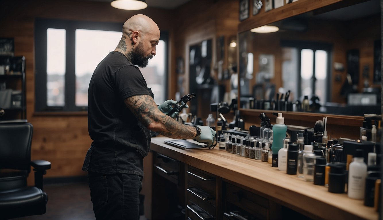 A tattoo artist prepares their workstation with clean tools and sanitized surfaces for a client's appointment Tattoo Etiquette