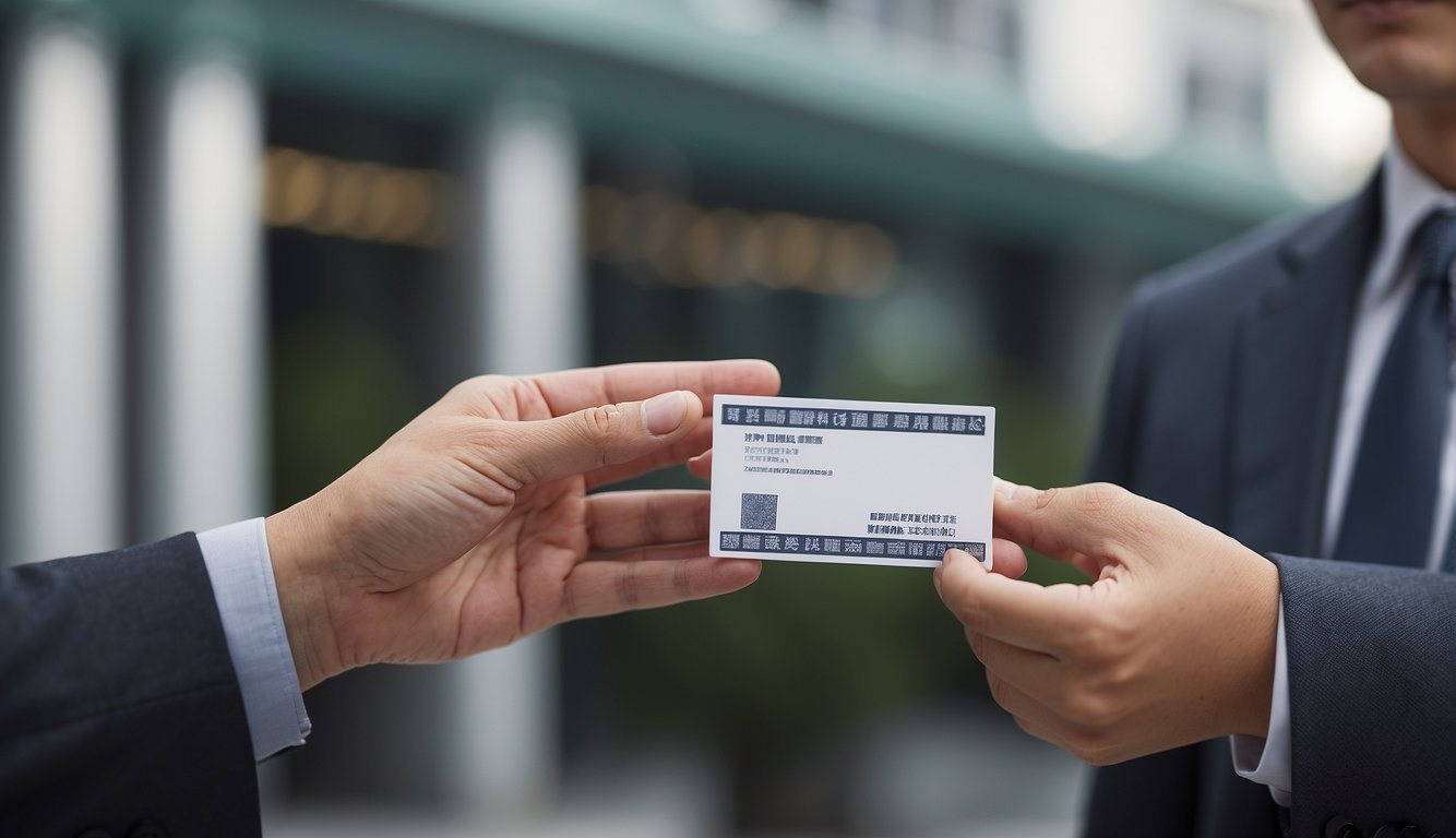 A Chinese businessperson offers a business card with both hands to a foreign counterpart, while making direct eye contact and exchanging polite greetings Business Etiquette in China
