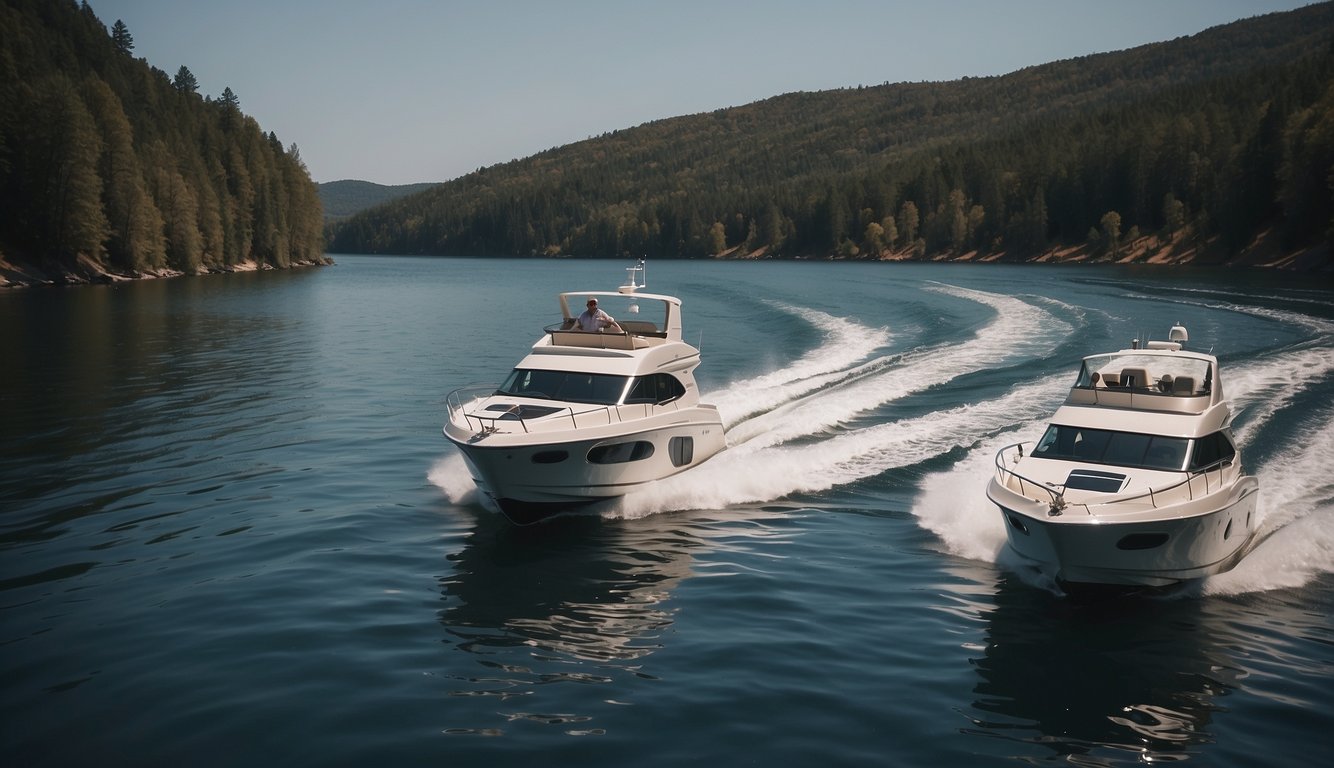 A boat yields to the right when passing another boat. Both boats keep to the right in narrow channels. Keep a safe distance from other boats Boating Etiquette