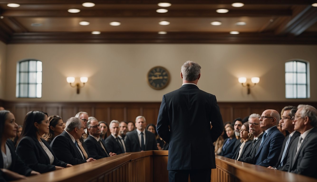 Lawyers stand respectfully as the judge enters, maintaining eye contact. The audience remains quiet, and all electronic devices are turned off Courtroom Etiquette