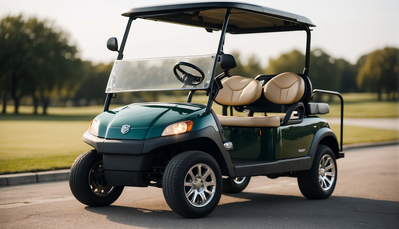 A golf cart parked neatly on the designated path, with no litter or obstruction in sight Golf Cart Etiquette