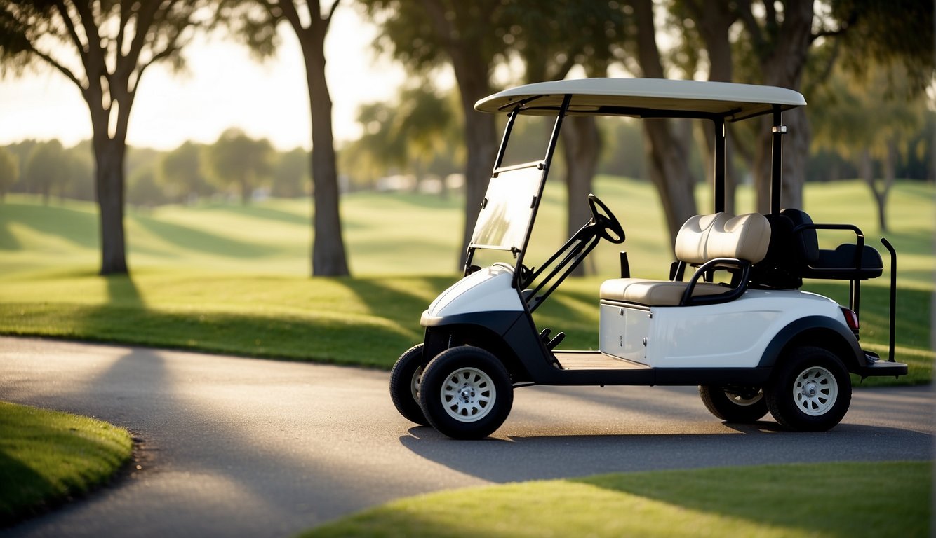 Golf cart drives past another, maintaining safe distance and yielding to oncoming traffic Golf Cart Etiquette