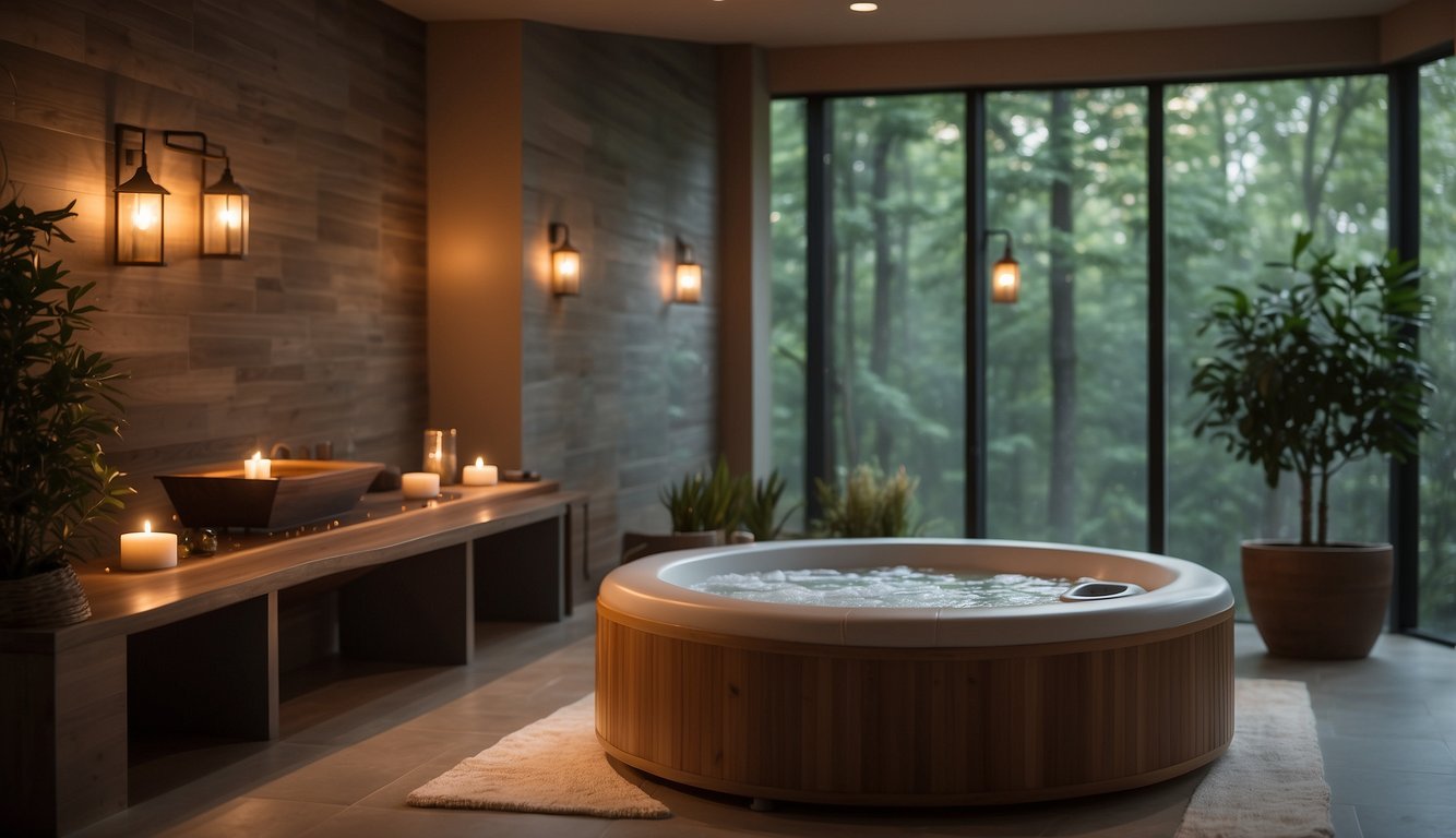 A serene spa setting with soft lighting, plush towels, and soothing music. A steam room, sauna, and jacuzzi are available for relaxation Spa Etiquette