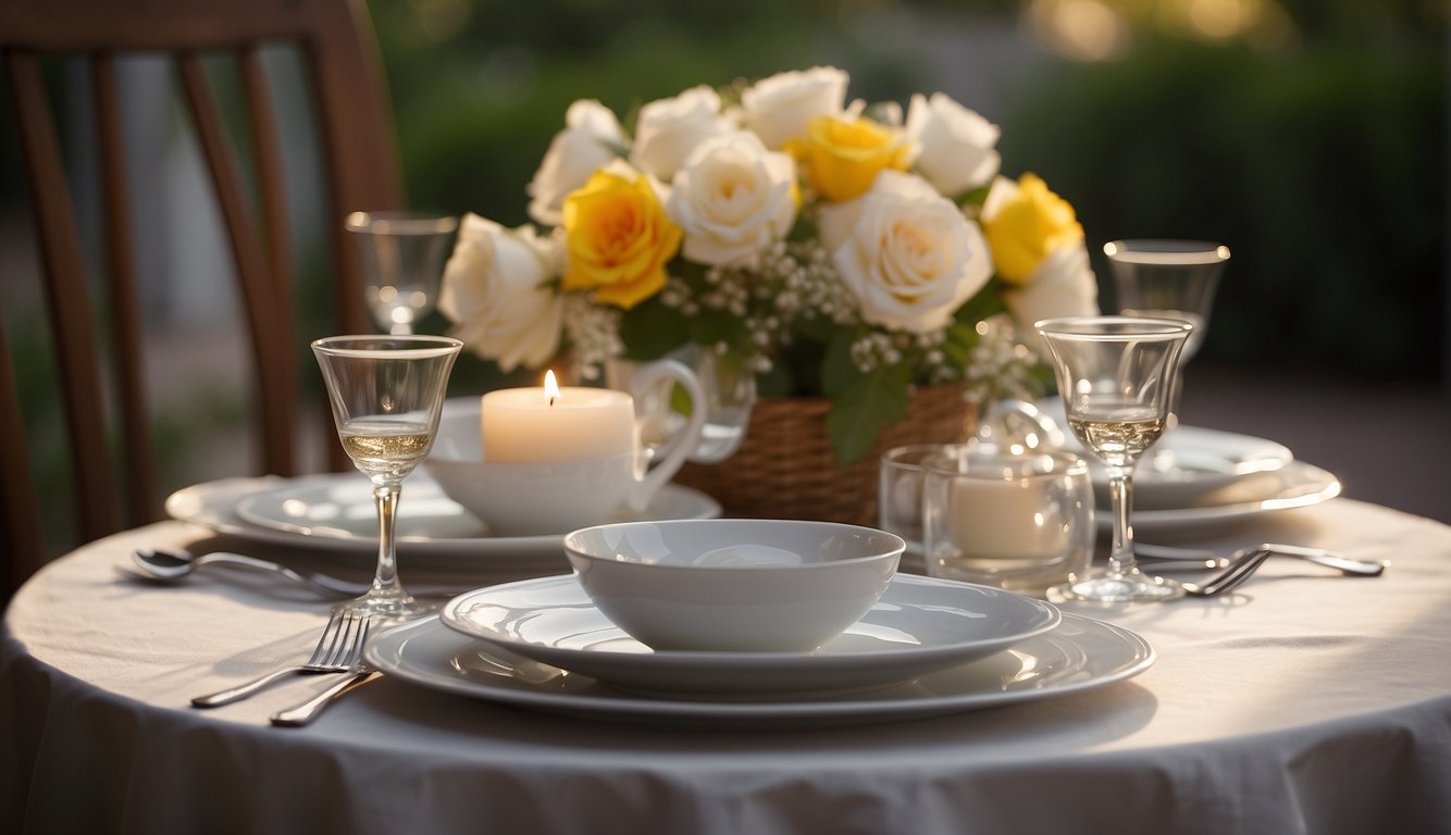 A table set with fine china, silverware, and cloth napkins. A centerpiece of fresh flowers and lit candles. Chairs pushed in neatly Southern Etiquette