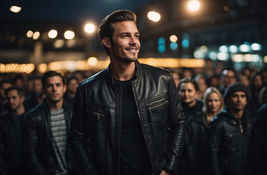 What to Wear to a Rock Concert: Crowd in dark clothing, band t-shirts, and jeans. Leather jackets, boots, and accessories. Bright lights, energetic atmosphere