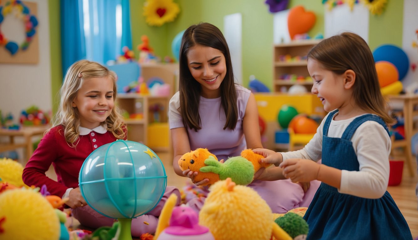 Children engaging in dramatic play, using props and costumes to act out stories. A teacher facilitates the activity in a bright, colorful nursery setting Summer Activities for Nursery Kids