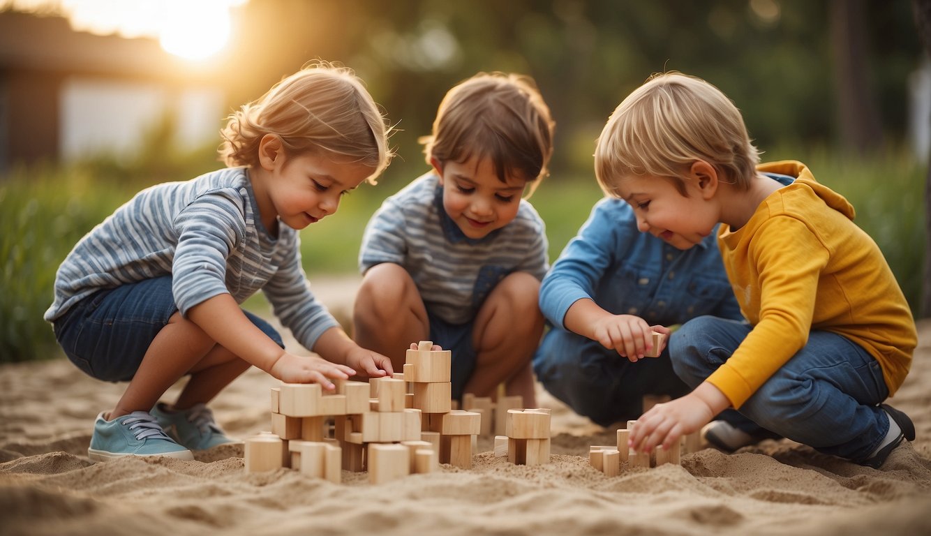 Preschoolers playing together in a group, taking turns and sharing toys. Engaging in cooperative activities like building a sandcastle or completing a puzzle Summer Activities for Preschoolers